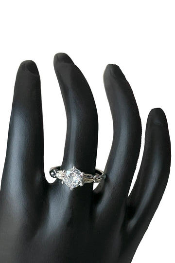 Sterling Silver Marquise Cubic Zirconia Ring with Textured Band