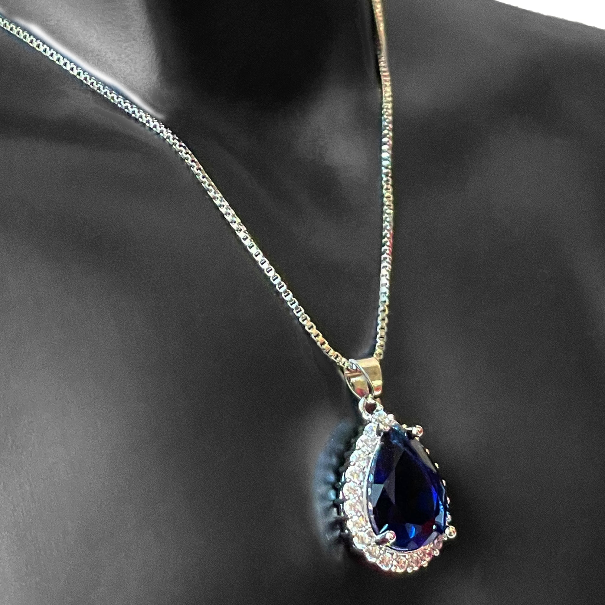 Earring and Necklace Royal Blue Crystal Pear Drop Jewelry Set