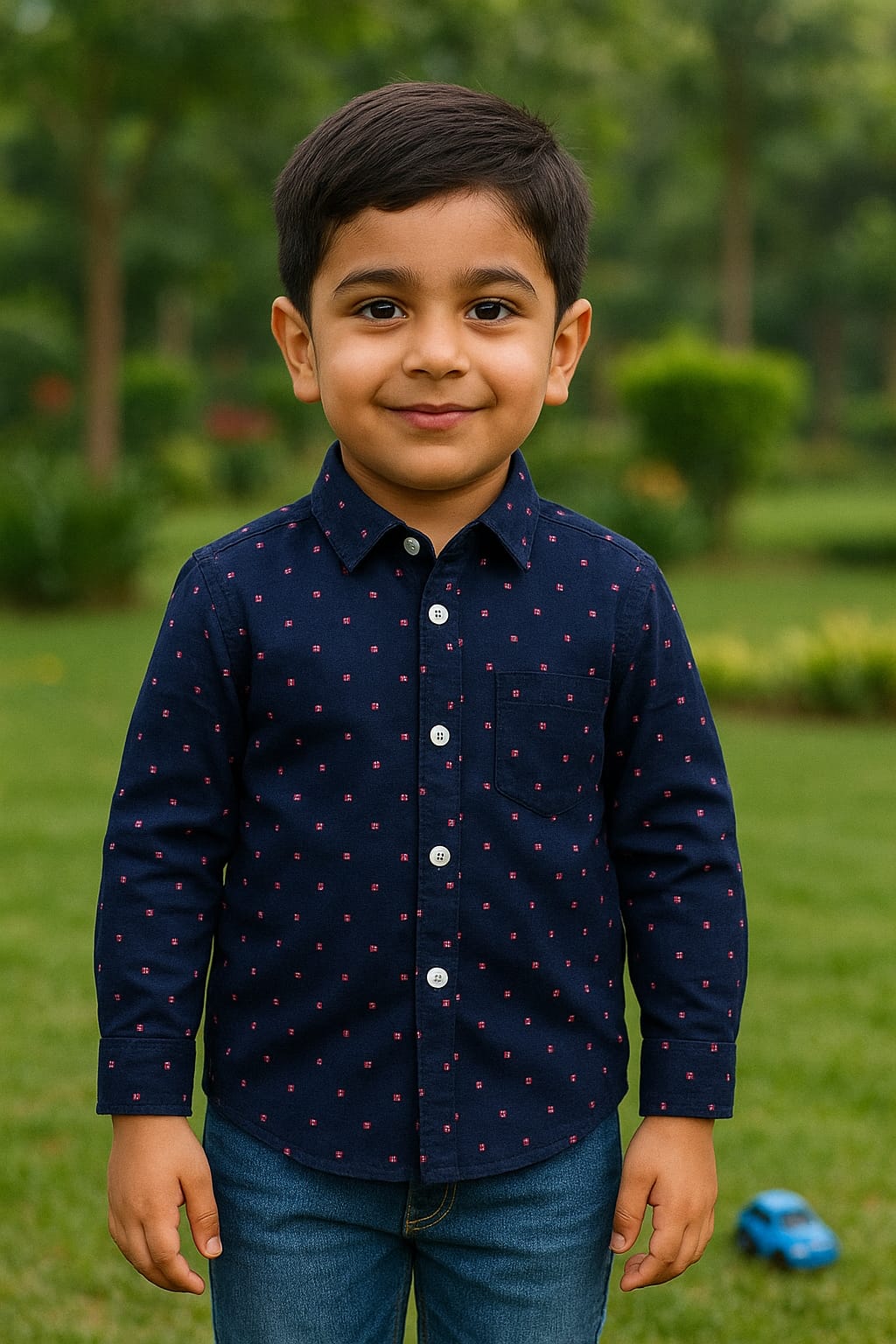TWEEN A TEEN Boys' Navy Slim Fit Print Casual Shirt