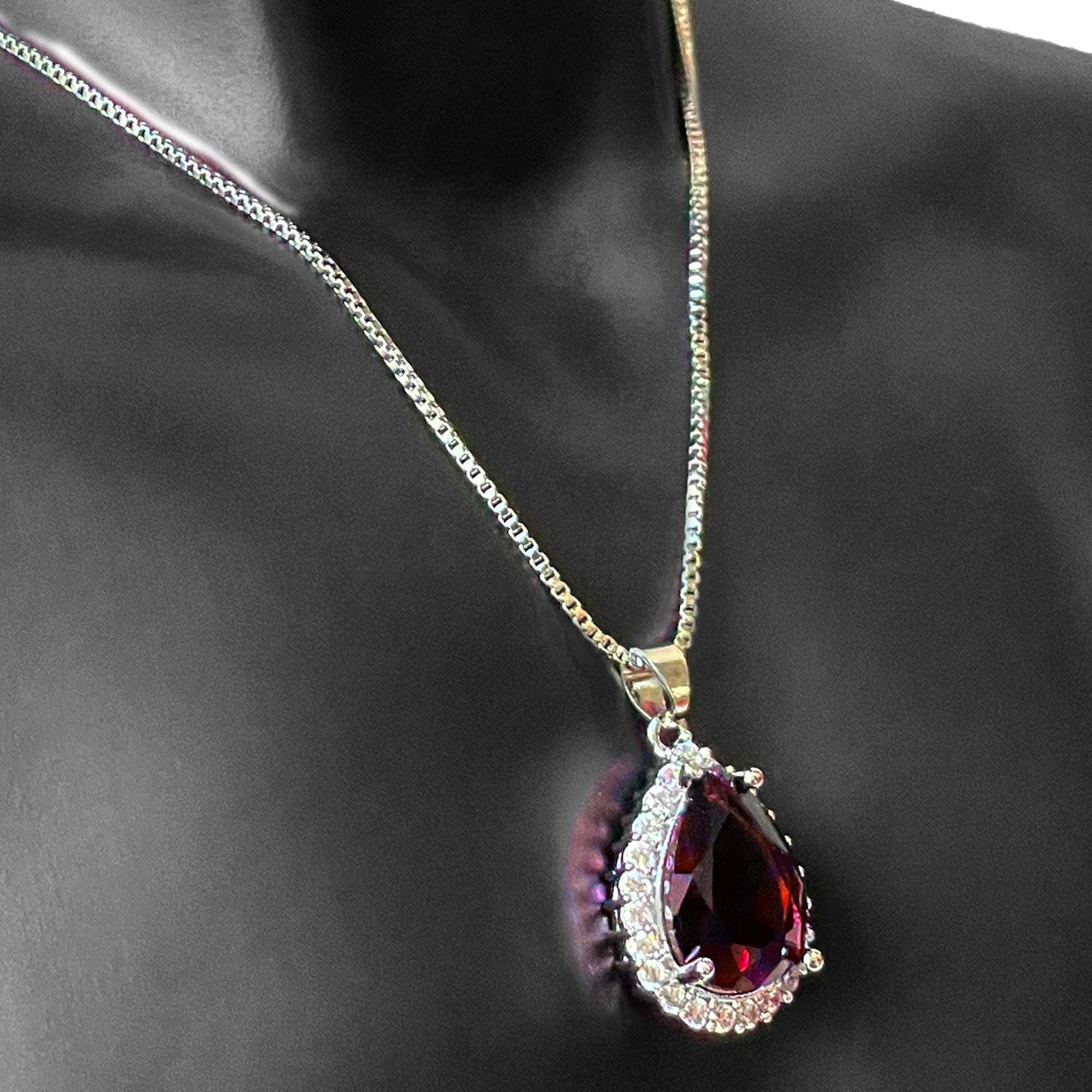 Earring and Necklace Rich Ruby Pear Drop Jewelry Set