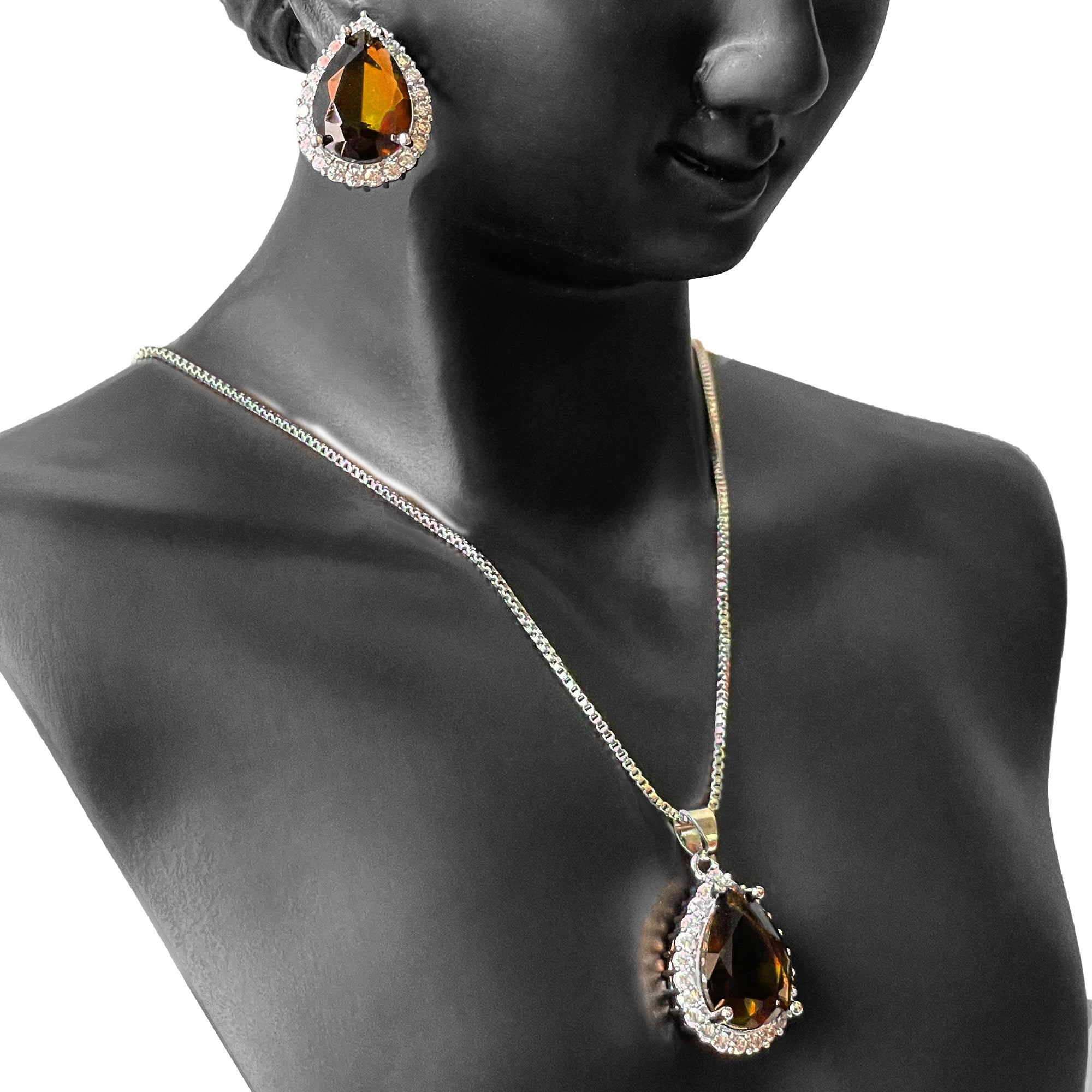 Earring and Necklace Warm Topaz Pear Drop Jewelry Set