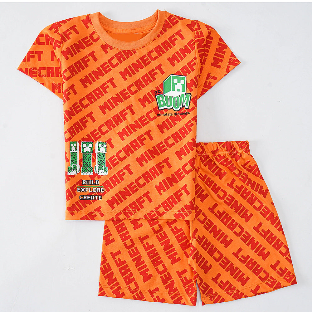 Minecraft Adventure: Orange Pajama Set with Creeper and "BOOM" Design