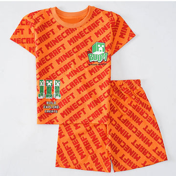 Minecraft Adventure: Orange Pajama Set with Creeper and "BOOM" Design