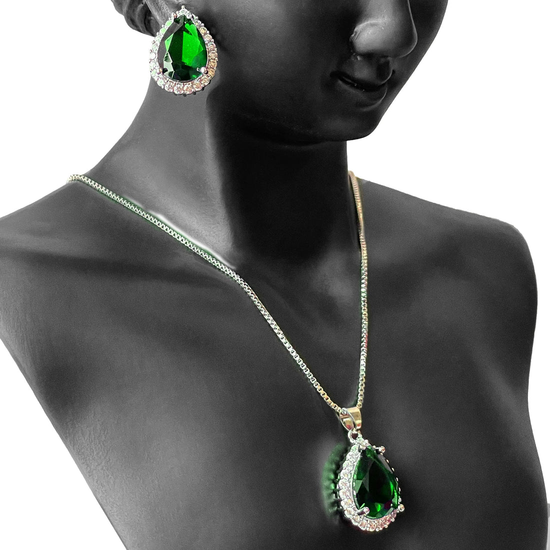 Earring and Necklace Lush Emerald Pear Drop Jewelry Set