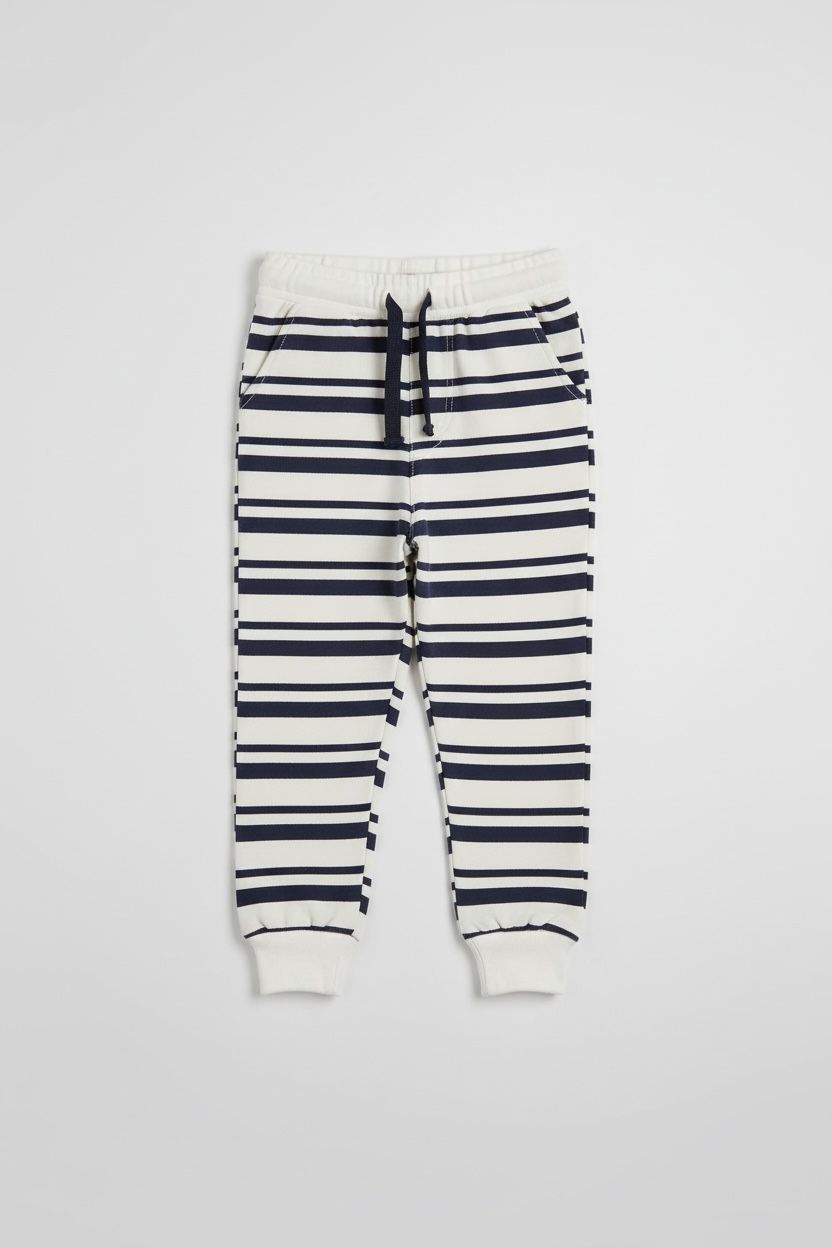 Classic Comfort White Trousers With Blue Stripe
