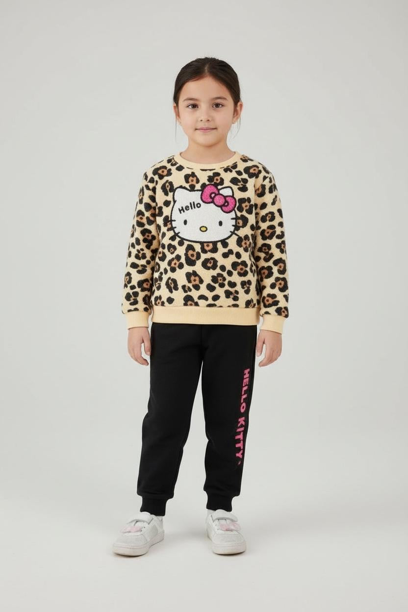 Kitty Leopard Print Sweatshirt & Black Jogger