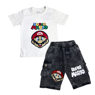 Boys Half Sleeves 2 Piece Suit (Super Mario - White)
