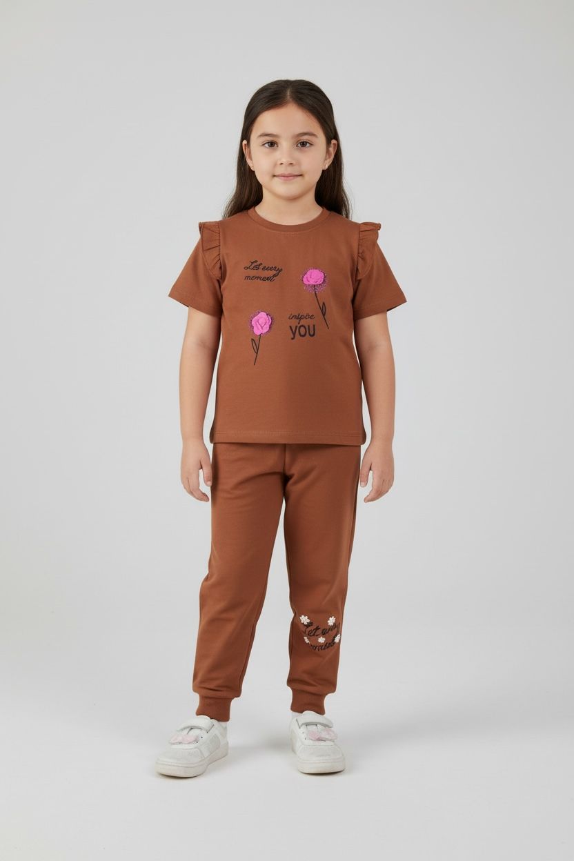 Kjunction Girls' Brown Inspirational 2-Piece Set