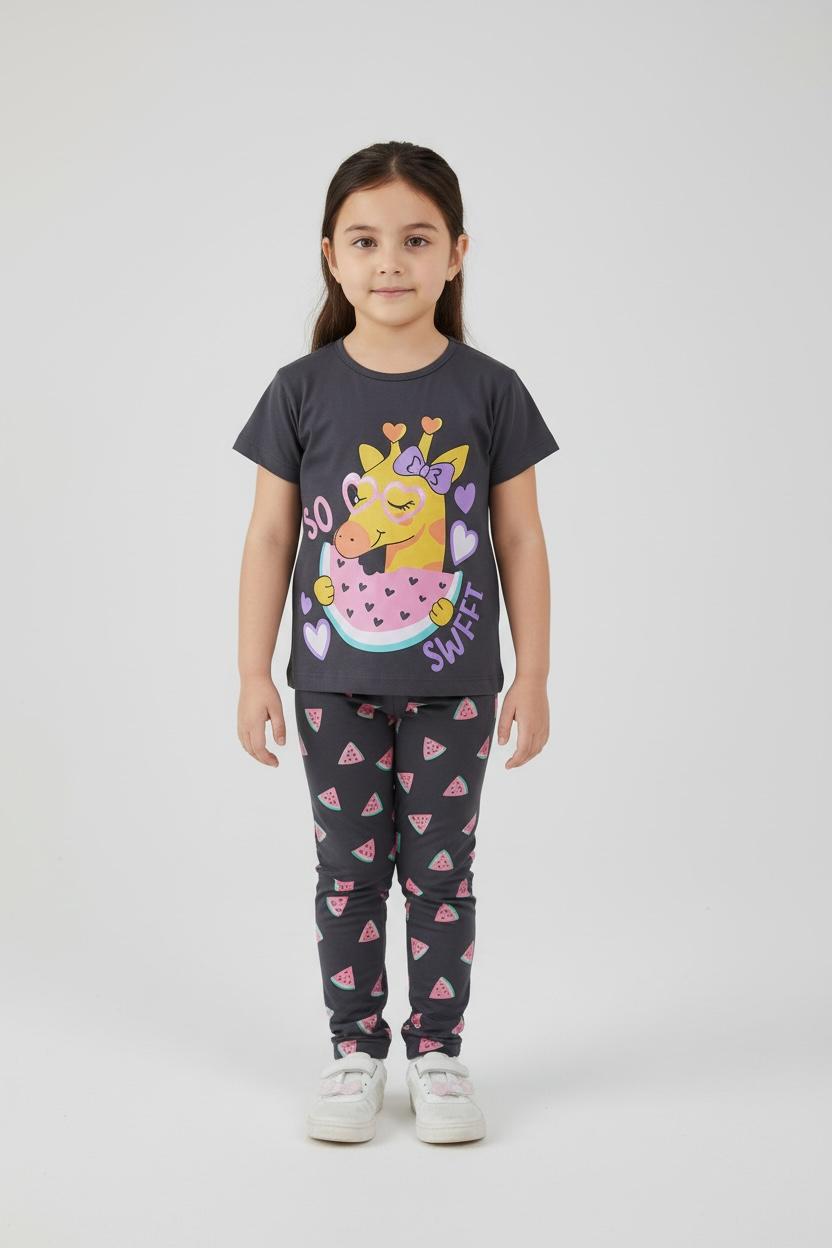Giraffe Slumber: Black Pajama Set with Whimsical Design