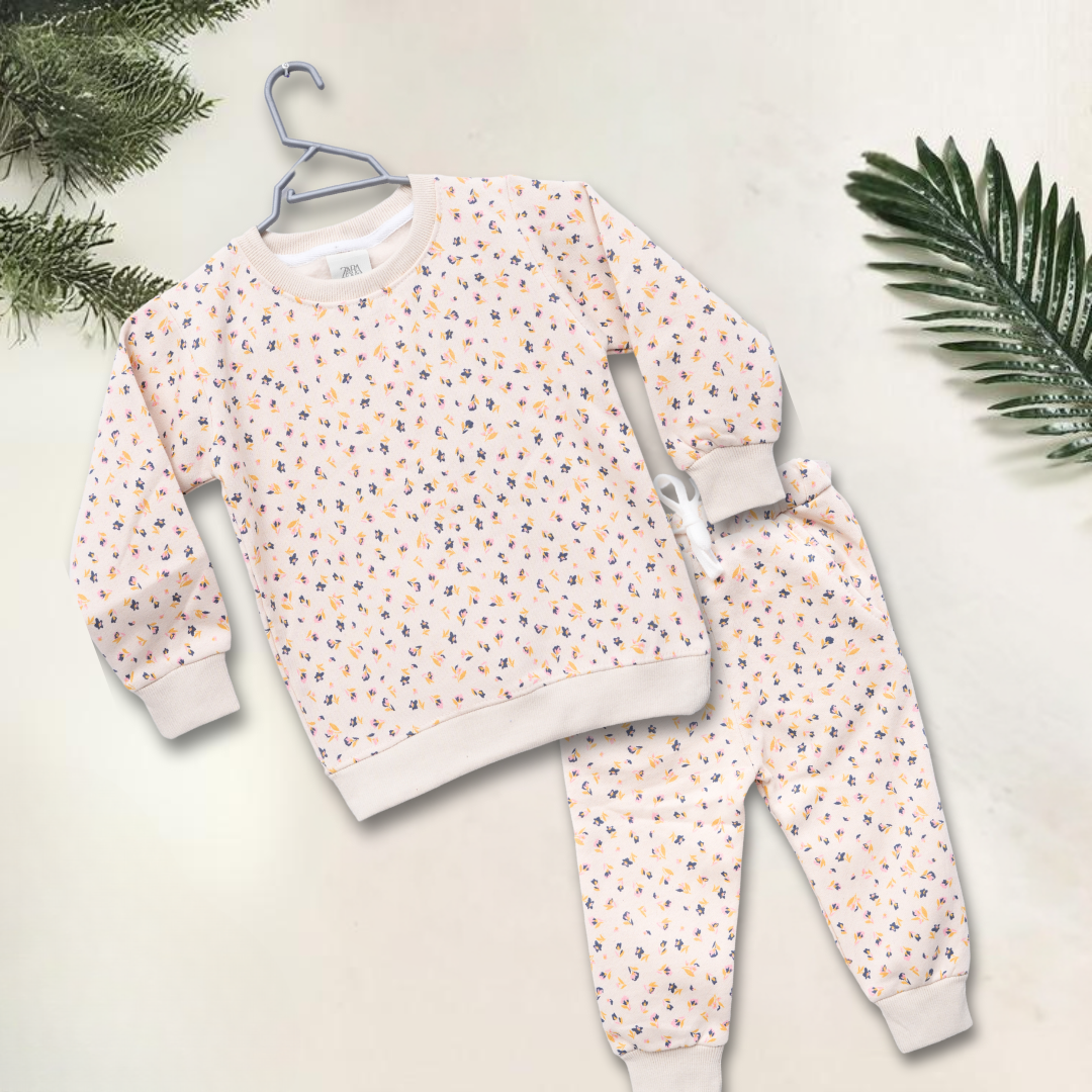 ZARA Flower Printed Fleece 2 Piece Suit