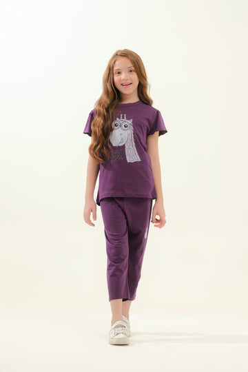 Girls' Purple Giraffe Print Lounge Set