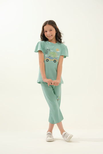 Girls' Mint Green "Let's Go" Alligator Car Lounge Set