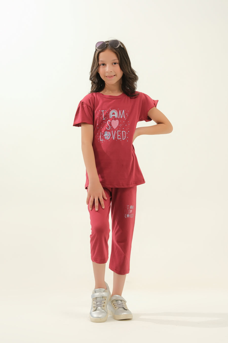Girls' Maroon "I Am So Loved" Lounge Set