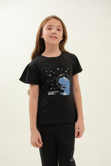 Girls' Black Space Dinosaur Lounge Set