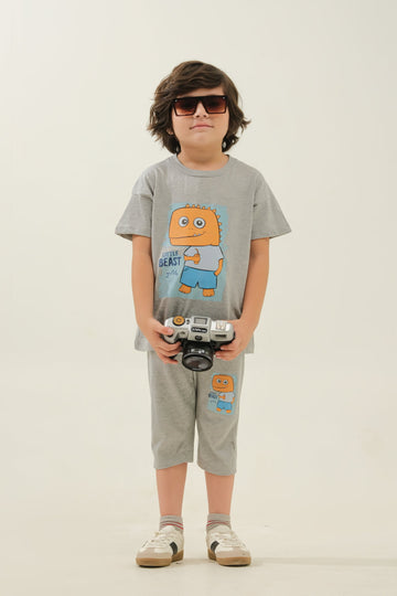 Boys' Grey "Little Beast" Dinosaur Lounge Set