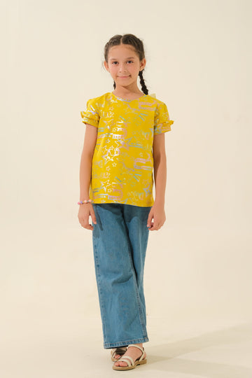 Bright & Playful: Young Girl in Yellow Print Top