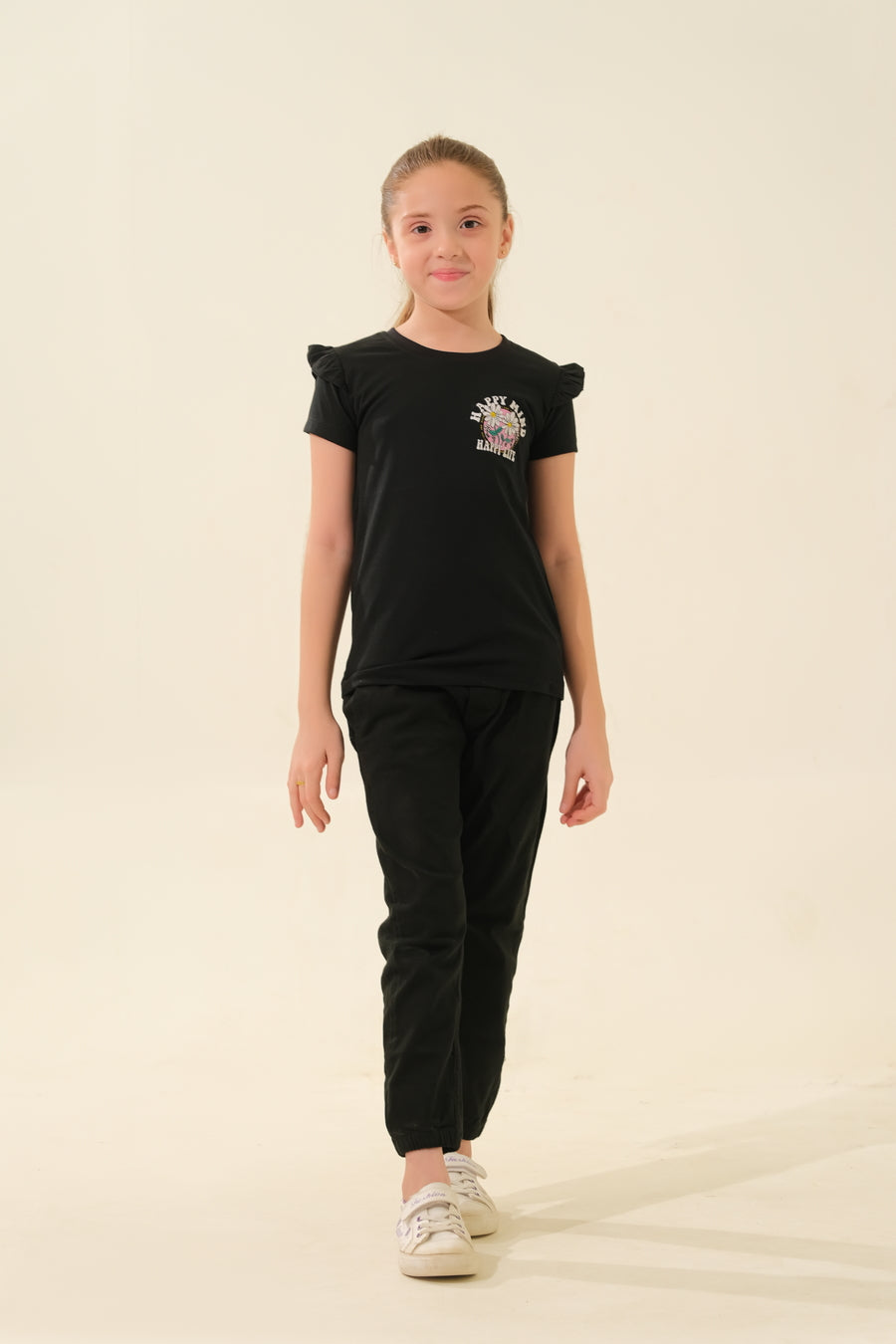 Branded “OKAÏDI” Floral T-Shirt with Ruffled Sleeves