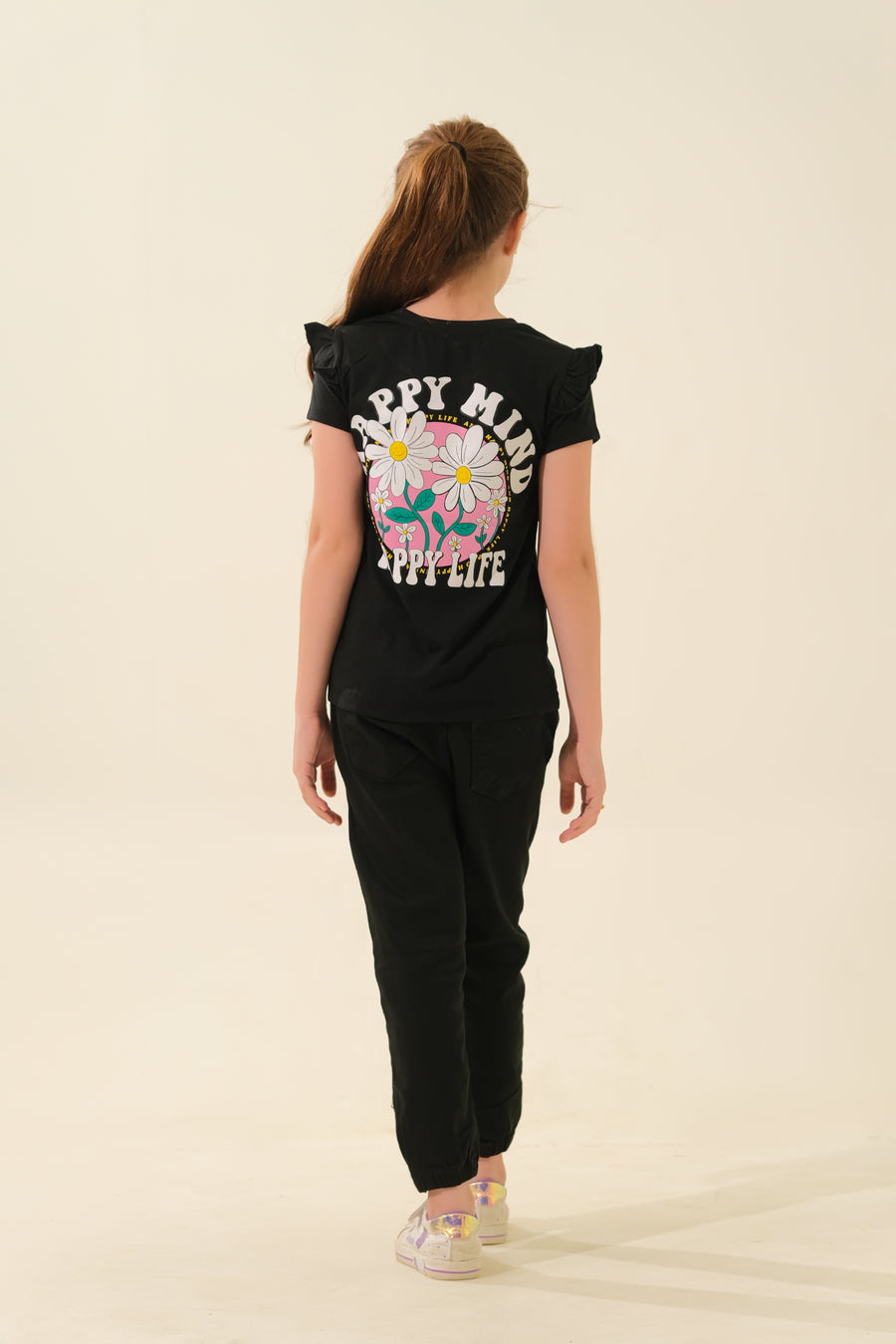 Branded “OKAÏDI” Floral T-Shirt with Ruffled Sleeves