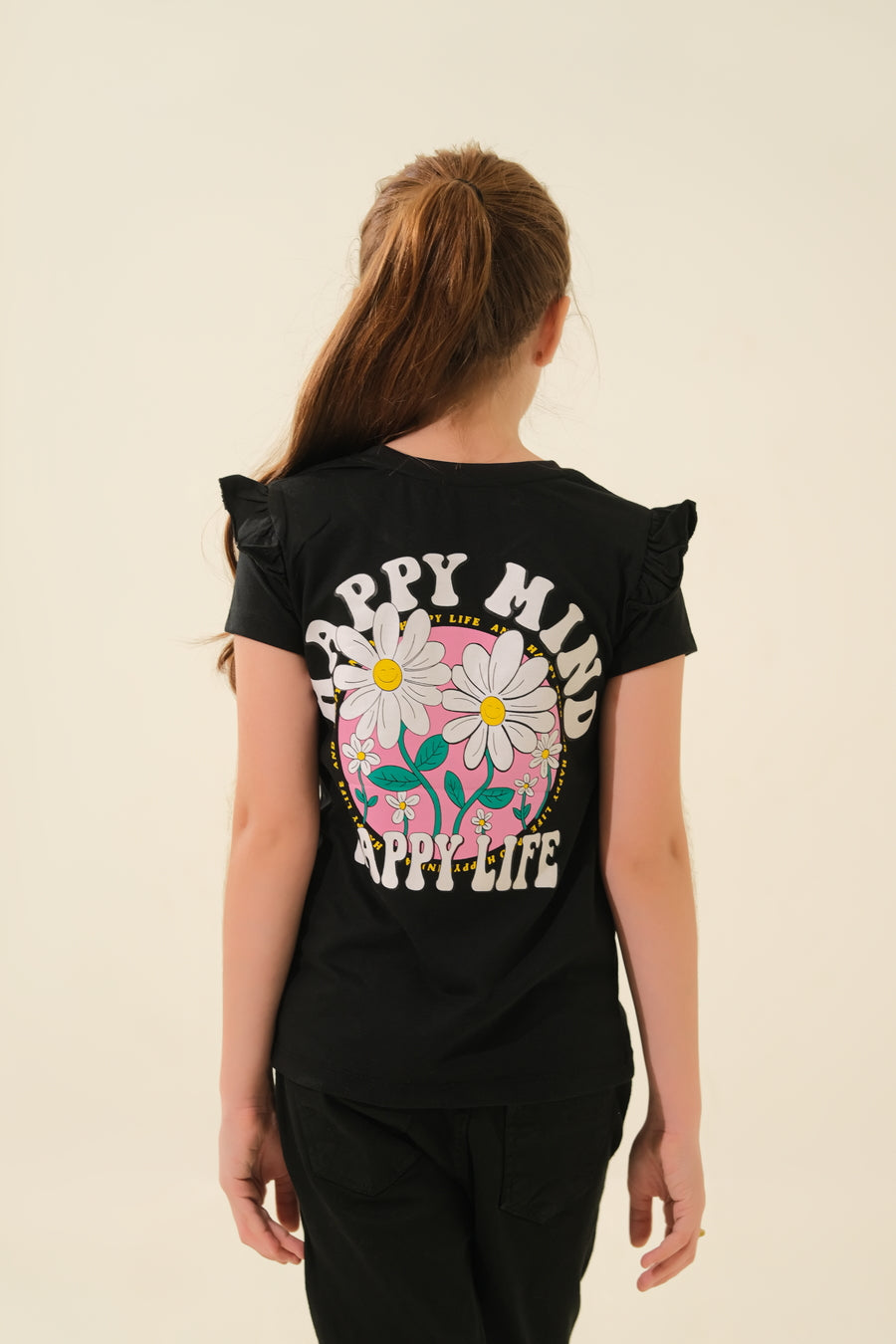 Branded “OKAÏDI” Floral T-Shirt with Ruffled Sleeves