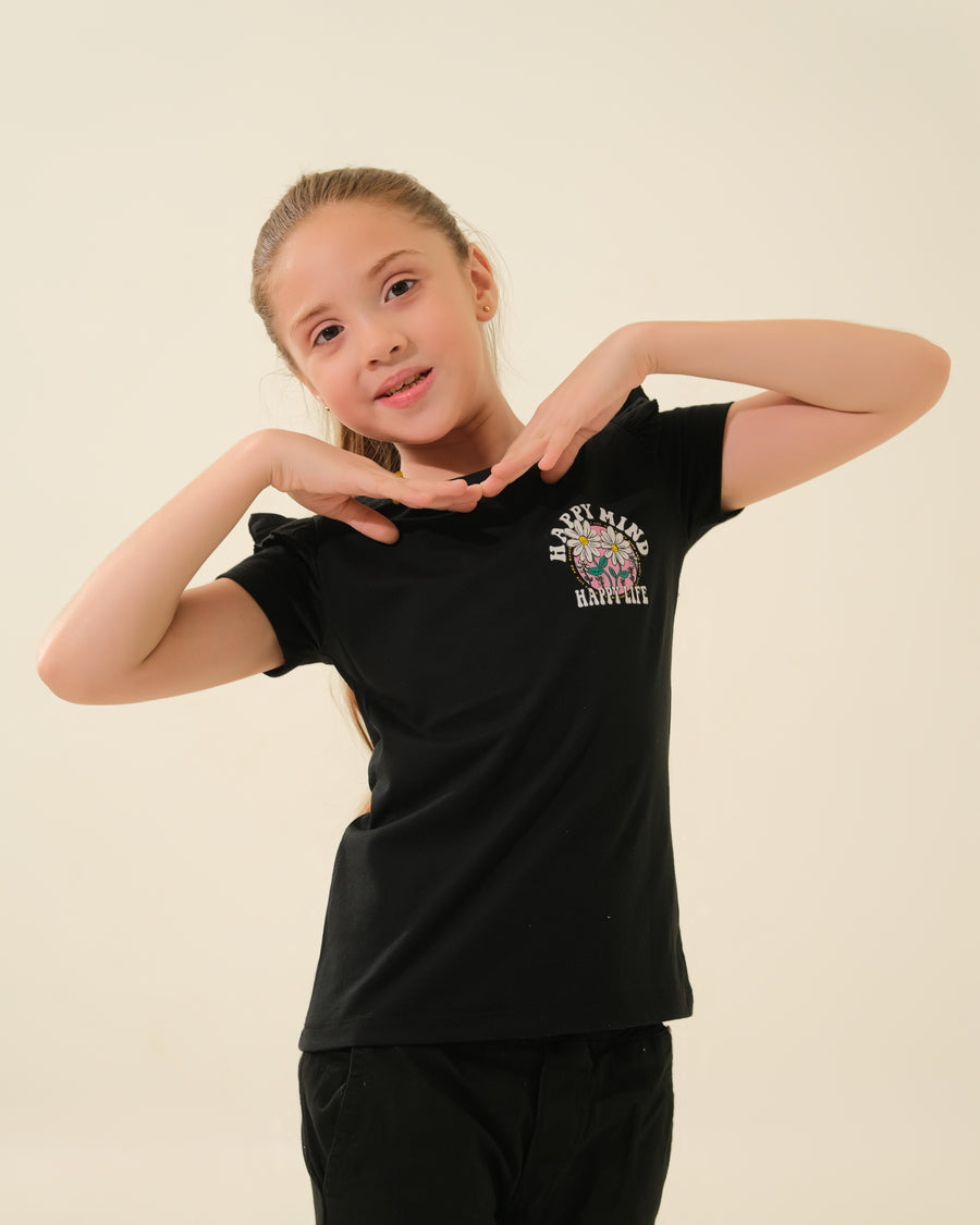 Branded “OKAÏDI” Floral T-Shirt with Ruffled Sleeves