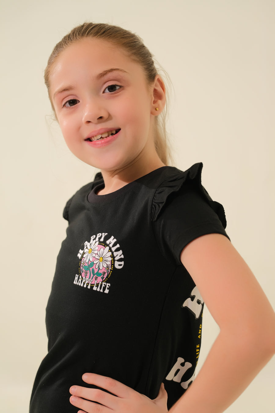 Branded “OKAÏDI” Floral T-Shirt with Ruffled Sleeves