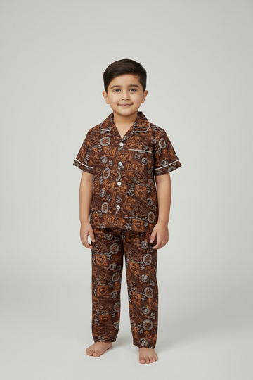Brown classic printed nightsuit
