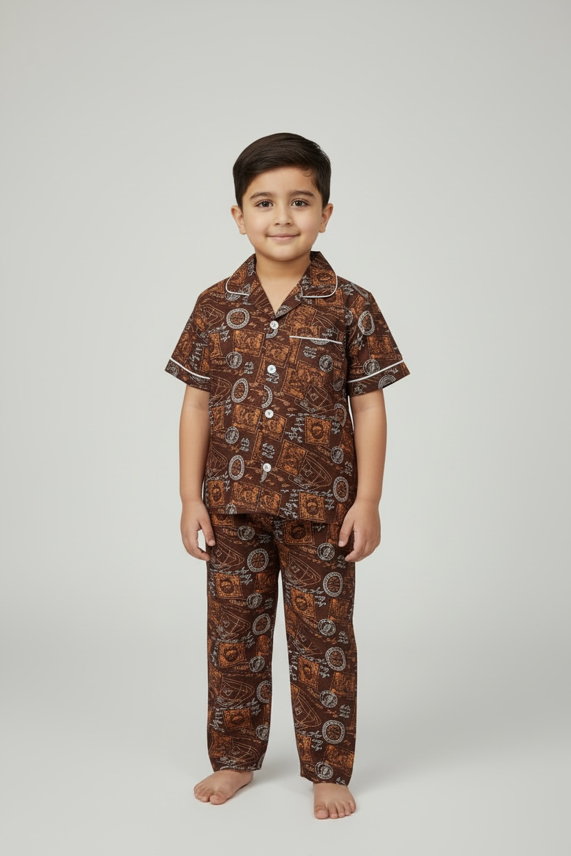 Brown classic printed nightsuit
