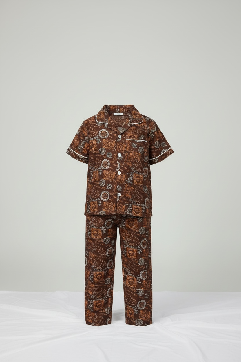 Brown classic printed nightsuit