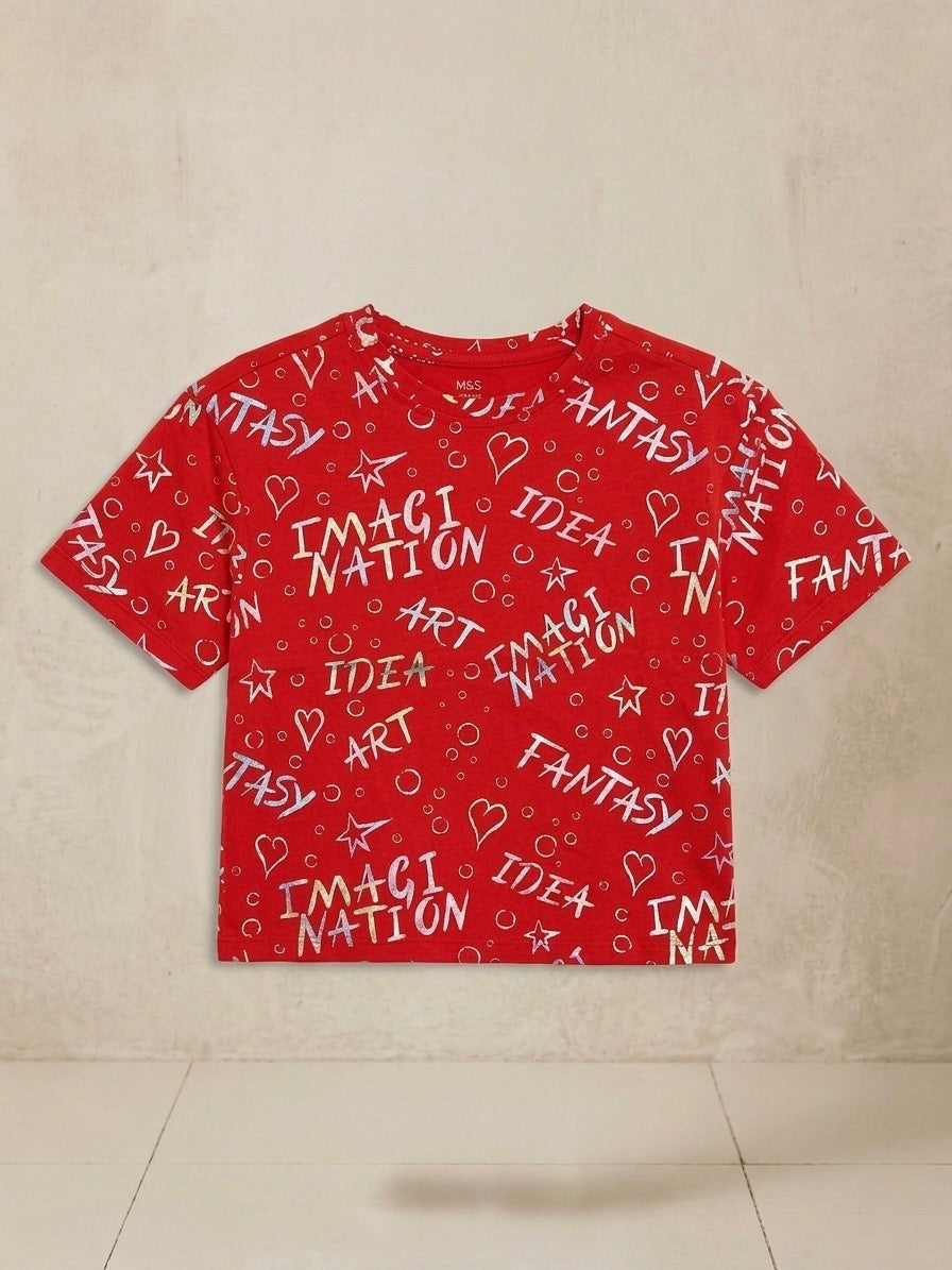 Branded Girls Red Graphic Print Crop T-Shirt