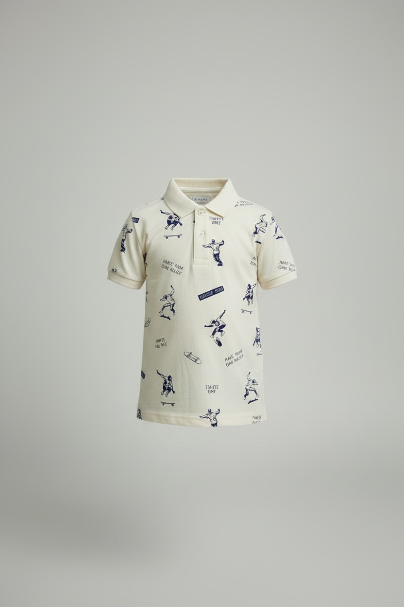 Branded "JUNIORS" Graphic Polo – Off-White