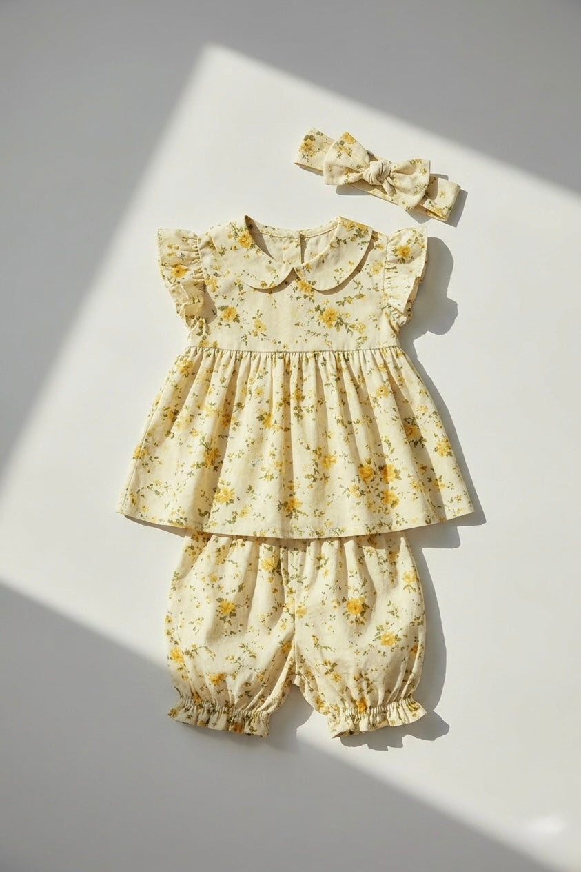 Floral Peplum Set with Bow Headband