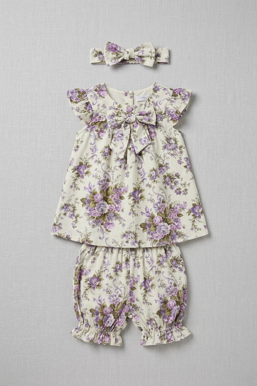 Lavender Floral Co-Ord Set with Bow Detail