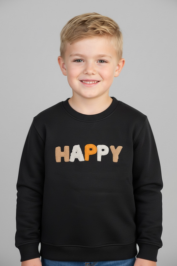 Happy Embroidered Sweatshirt - Black