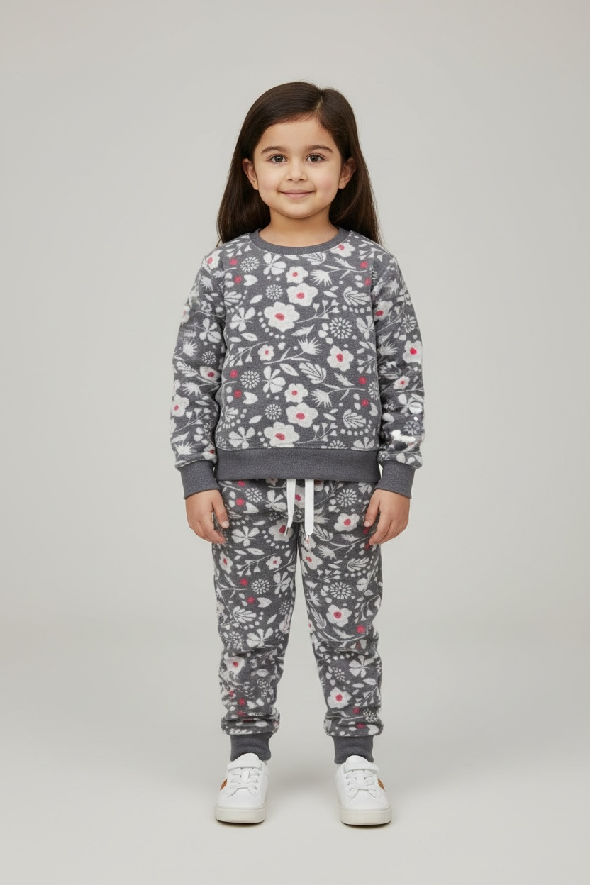 Floral Print Fleece 2 Piece Suit