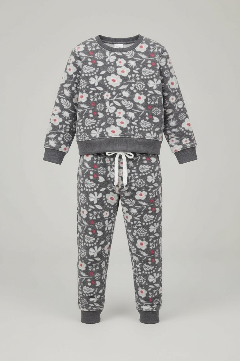 Floral Print Fleece 2 Piece Suit