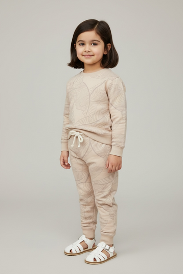 ZARA Leaf Beige Fleece 2 Piece Suit