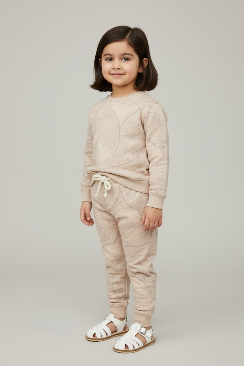 ZARA Leaf Beige Fleece 2 Piece Suit