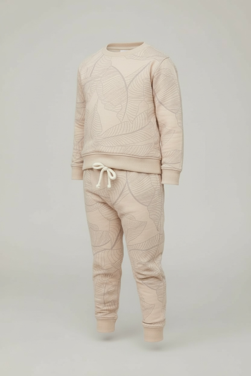 ZARA Leaf Beige Fleece 2 Piece Suit