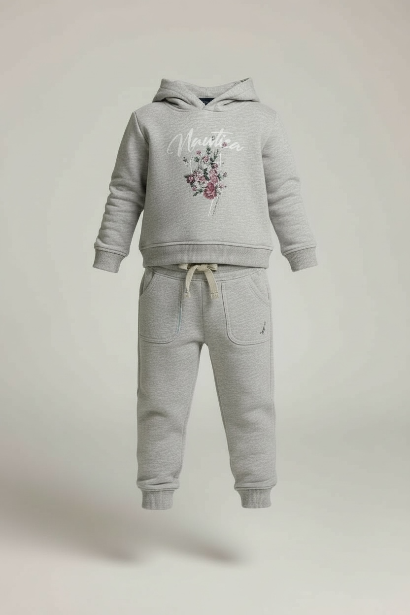 Gray Floral Graphic Hoodie & Jogger Tracksuit