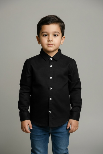 Black Textured Cotton Shirt Full Sleeves Button Down