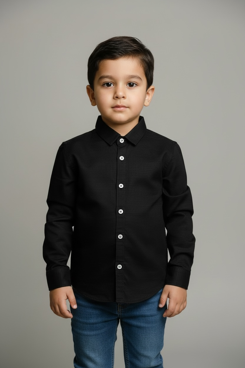Black Textured Cotton Shirt Full Sleeves Button Down