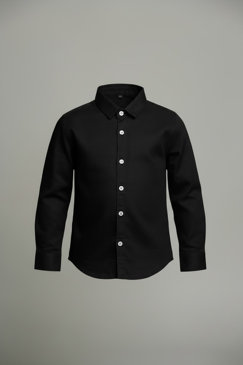 Black Textured Cotton Shirt Full Sleeves Button Down