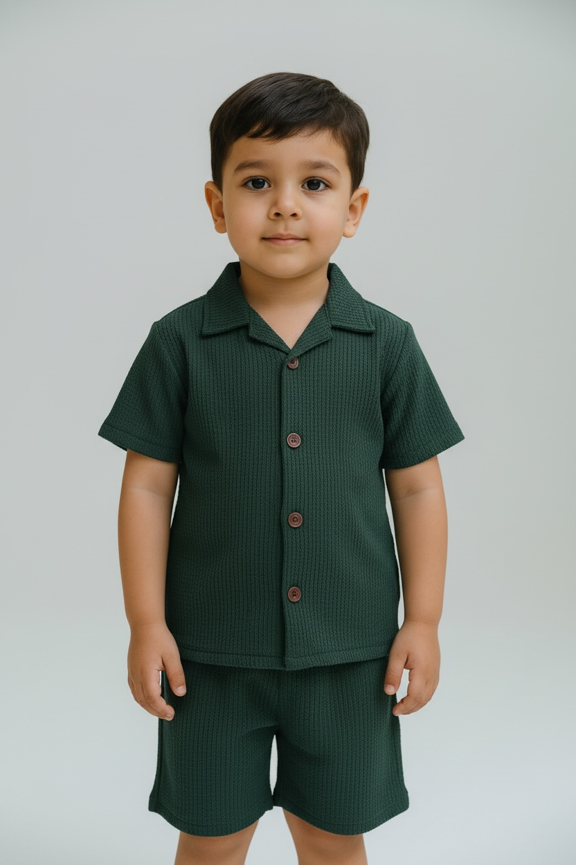 Waffle Knit  2-piece Green shirt and shorts set