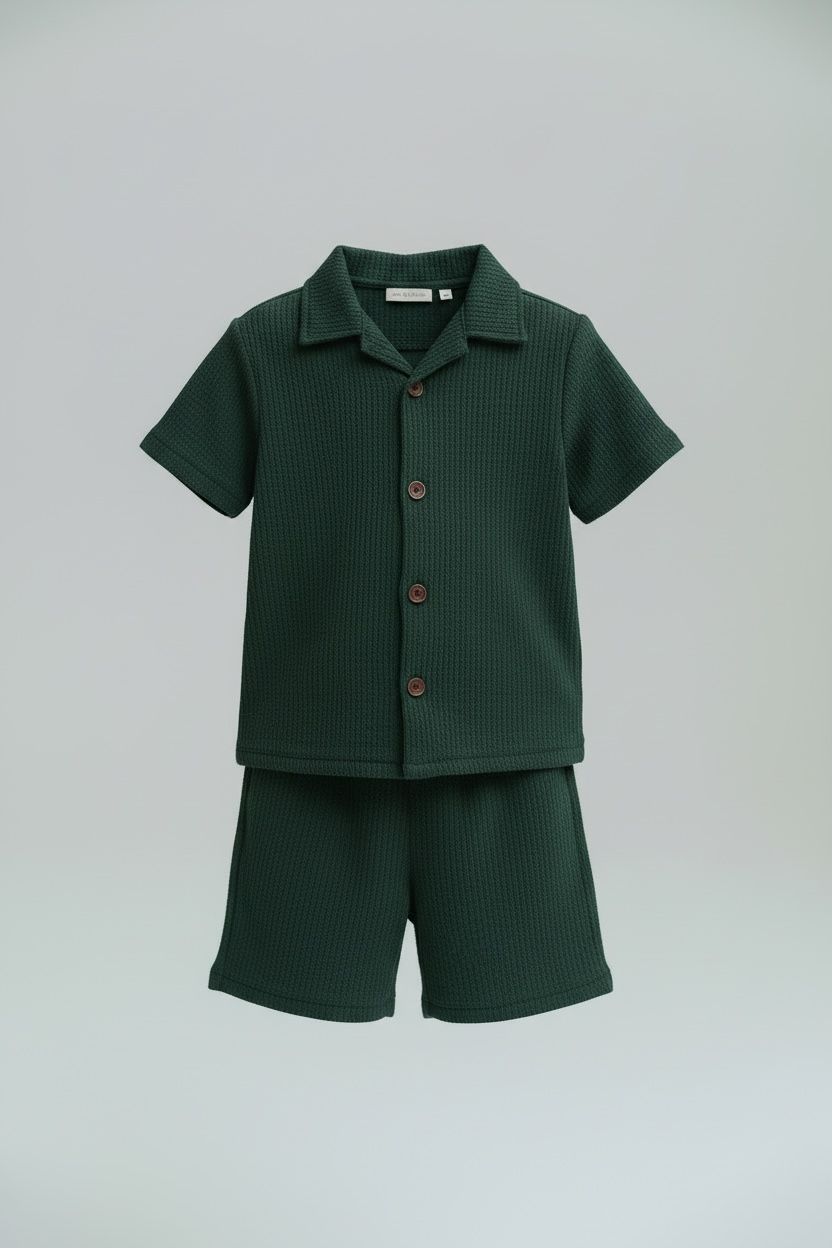 Waffle Knit  2-piece Green shirt and shorts set
