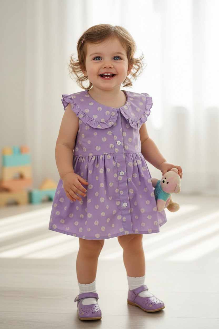 Collar Patterned Purple Frock
