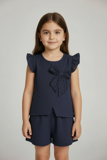 Navy Blue Bow Co-ord Set
