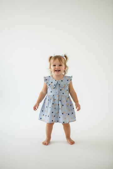 Light Blue Heart Printed Frock