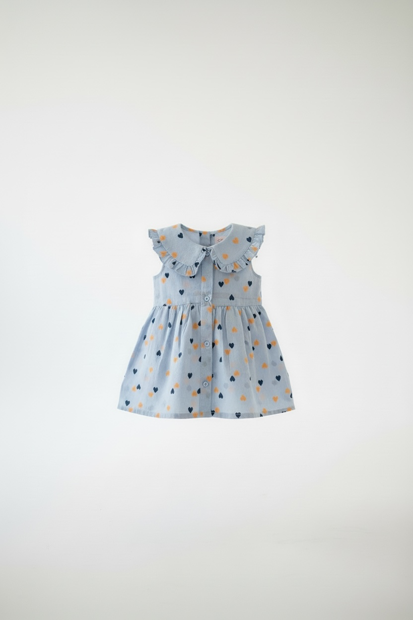 Light Blue Heart Printed Frock