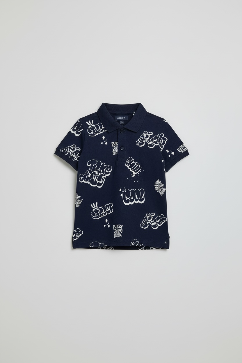 Branded "JUNIORS" Navy Blue Graffiti Print Polo