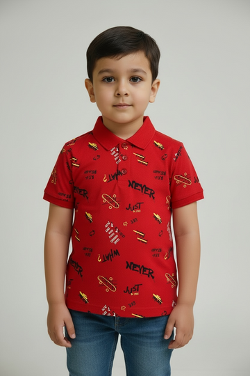 Branded "MAX" Bold Red Skater Graphic Polo
